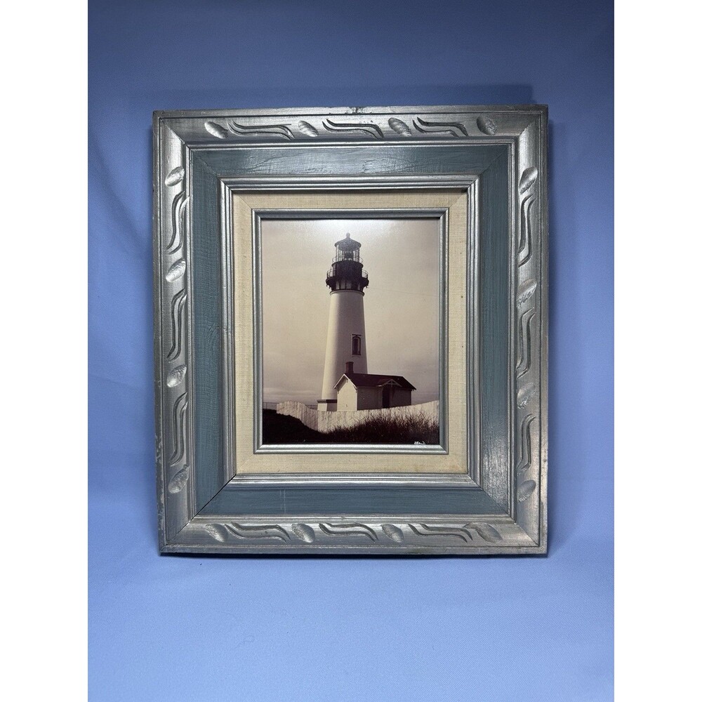 Lighthouse Photo (Signed) In Blue Grey/Silver Tone Wood Frame with Glass 15x17.5